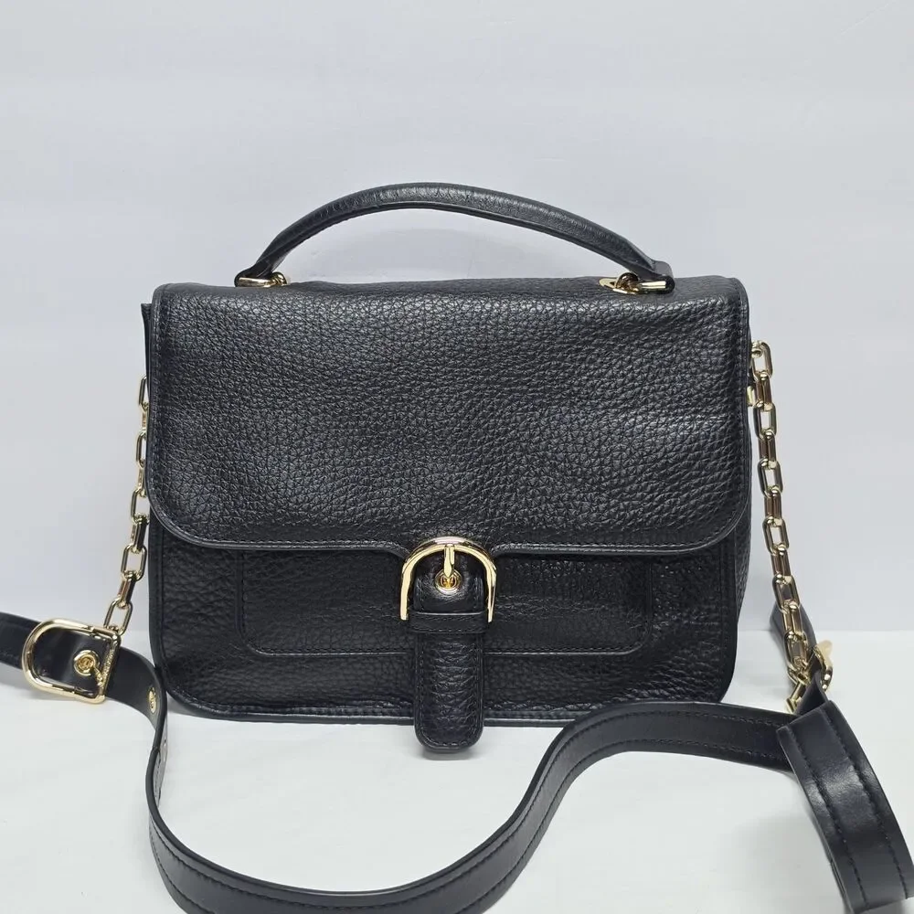 Michael Kors Cooper Black Pebbled Leather School Satchel Shoulder Bag Preppy